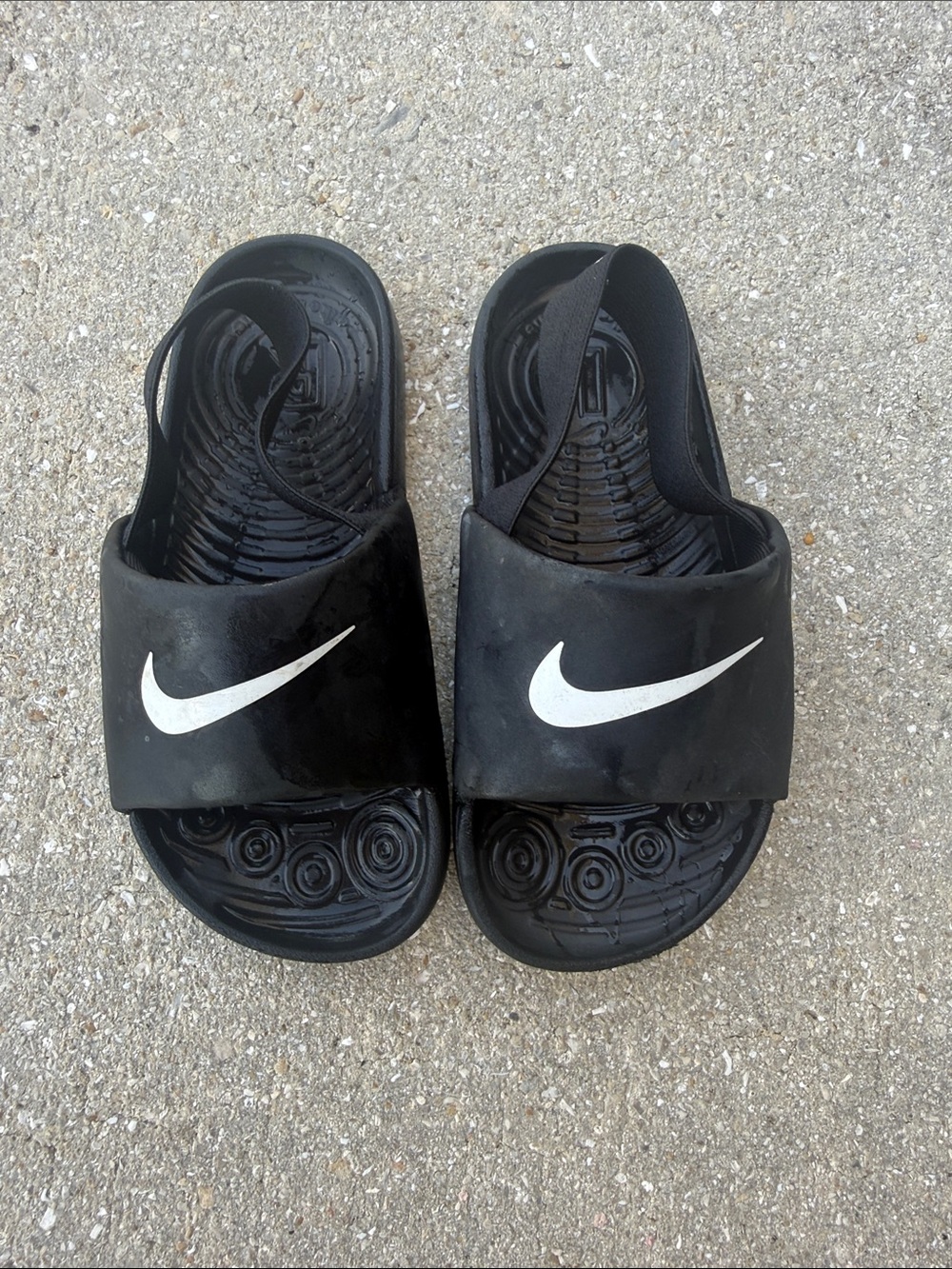 Nike Toddler Black Slides with White Swoosh and Strap